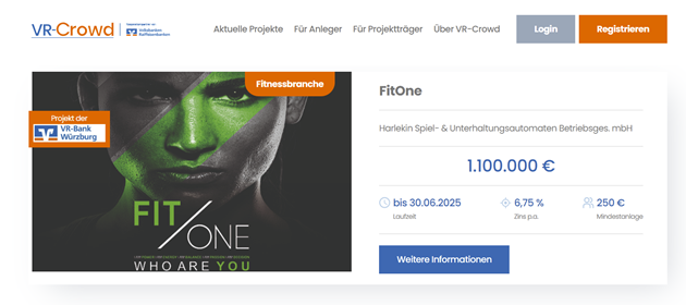 Successfully funded VR Crowd project: FitOne in Würzburg