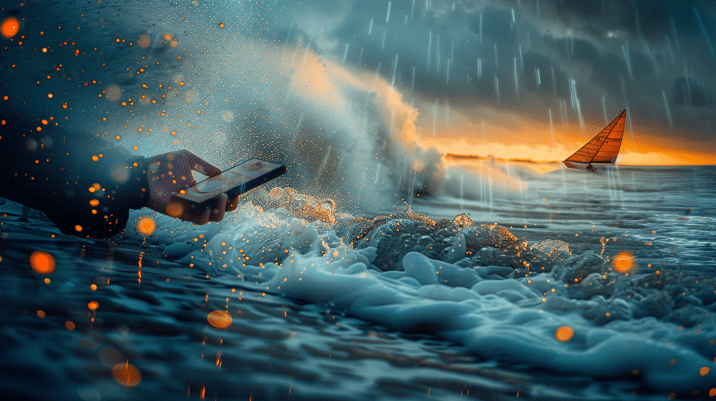 Sailing boat on a rough sea as a metaphor for when the wind changes: Private Banking Study Germany 2024: