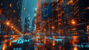 EU flag in a digital world as a metaphor for the EU AML in transition