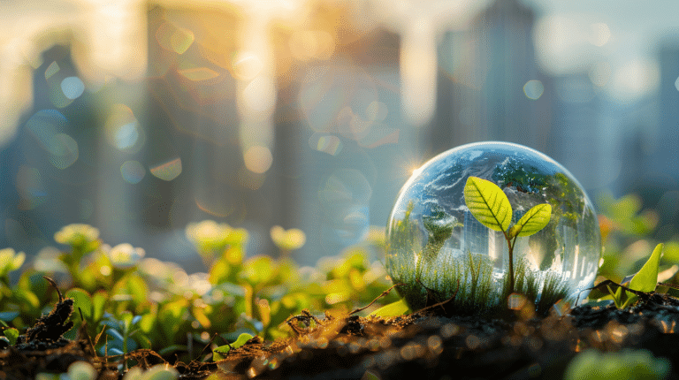 Abstact globe in a green environment as a metaphor for the climate risk analysis