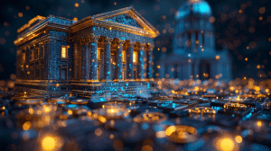 abstract bank building with data as a metaphor for the crypto regulation under CRR III