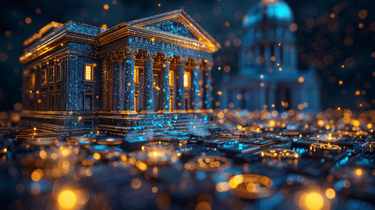 abstract bank building with data as a metaphor for the crypto regulation under CRR III