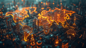 abstract image with a world map as a metaphor for the supply chain act